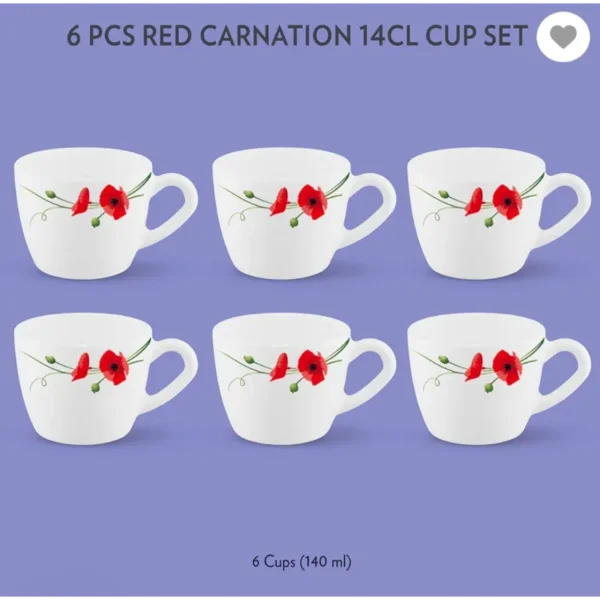 Larah by Borosil Red Carnation 6P Cup Set - Image 2