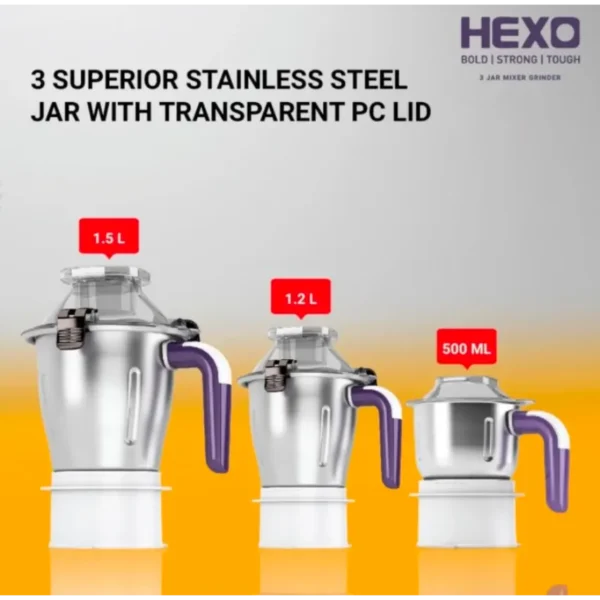 Havells Hexo Mixer Grinder ( 3 Jar, White & Purple Colour) - Image 8