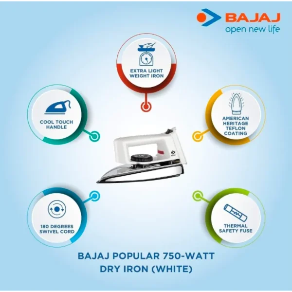 BAJAJ Popular 750 W Dry Iron White - Image 3